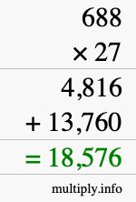 How to calculate 688 times 27 using long multiplication