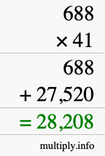 How to calculate 688 times 41 using long multiplication