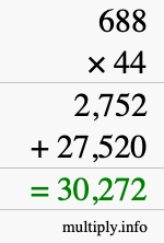 How to calculate 688 times 44 using long multiplication
