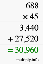 How to calculate 688 times 45 using long multiplication How to calculate 688 times 45 using long multiplication