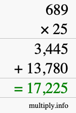How to calculate 689 times 25 using long multiplication How to calculate 689 times 25 using long multiplication