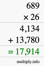 How to calculate 689 times 26 using long multiplication