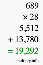 How to calculate 689 times 28 using long multiplication How to calculate 689 times 28 using long multiplication