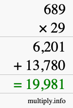 How to calculate 689 times 29 using long multiplication