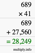 How to calculate 689 times 41 using long multiplication