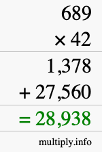 How to calculate 689 times 42 using long multiplication