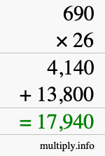 How to calculate 690 times 26 using long multiplication