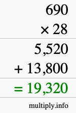 How to calculate 690 times 28 using long multiplication