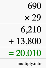 How to calculate 690 times 29 using long multiplication