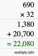 How to calculate 690 times 32 using long multiplication How to calculate 690 times 32 using long multiplication