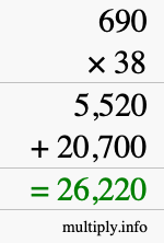 How to calculate 690 times 38 using long multiplication