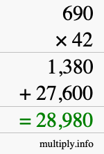 How to calculate 690 times 42 using long multiplication