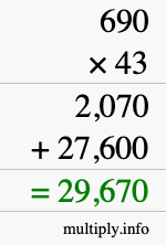 How to calculate 690 times 43 using long multiplication