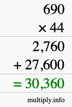 How to calculate 690 times 44 using long multiplication