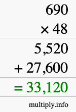 How to calculate 690 times 48 using long multiplication How to calculate 690 times 48 using long multiplication