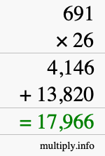How to calculate 691 times 26 using long multiplication