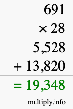 How to calculate 691 times 28 using long multiplication