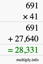 How to calculate 691 times 41 using long multiplication