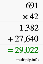 How to calculate 691 times 42 using long multiplication