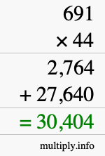 How to calculate 691 times 44 using long multiplication
