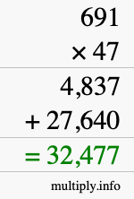 How to calculate 691 times 47 using long multiplication