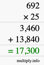How to calculate 692 times 25 using long multiplication