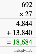 How to calculate 692 times 27 using long multiplication