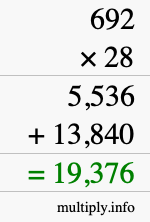How to calculate 692 times 28 using long multiplication How to calculate 692 times 28 using long multiplication