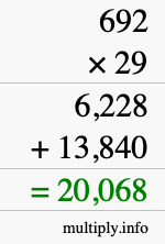 How to calculate 692 times 29 using long multiplication