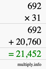 How to calculate 692 times 31 using long multiplication