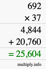 How to calculate 692 times 37 using long multiplication