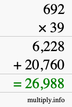 How to calculate 692 times 39 using long multiplication