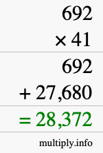 How to calculate 692 times 41 using long multiplication