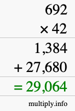 How to calculate 692 times 42 using long multiplication