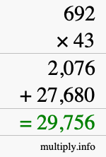 How to calculate 692 times 43 using long multiplication