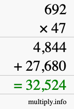 How to calculate 692 times 47 using long multiplication