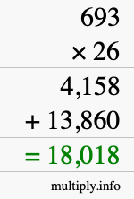 How to calculate 693 times 26 using long multiplication