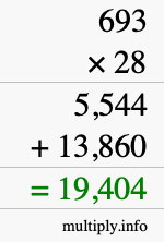 How to calculate 693 times 28 using long multiplication How to calculate 693 times 28 using long multiplication