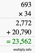 How to calculate 693 times 34 using long multiplication