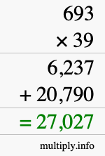 How to calculate 693 times 39 using long multiplication