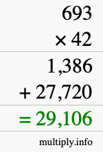 How to calculate 693 times 42 using long multiplication
