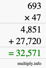 How to calculate 693 times 47 using long multiplication