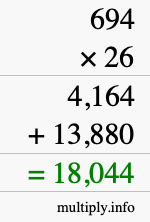 How to calculate 694 times 26 using long multiplication