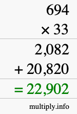 How to calculate 694 times 33 using long multiplication