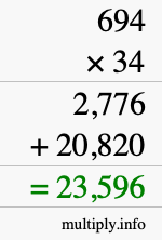How to calculate 694 times 34 using long multiplication