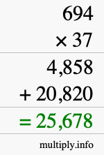 How to calculate 694 times 37 using long multiplication