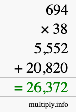 How to calculate 694 times 38 using long multiplication