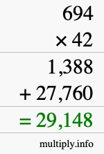 How to calculate 694 times 42 using long multiplication
