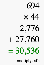 How to calculate 694 times 44 using long multiplication