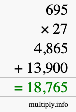 How to calculate 695 times 27 using long multiplication